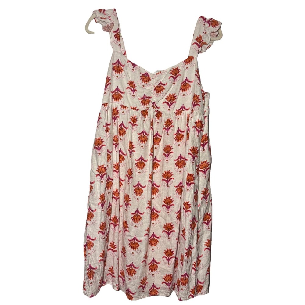 J.Crew Mini Dress Womens White Floral Block Print Excellent Ruffle Pockets 6